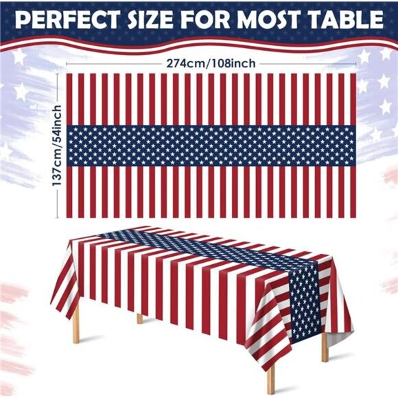 2-Pack American Flag Tablecloths – 54×108″ Plastic Patriotic Decor - Picture 3 of 7